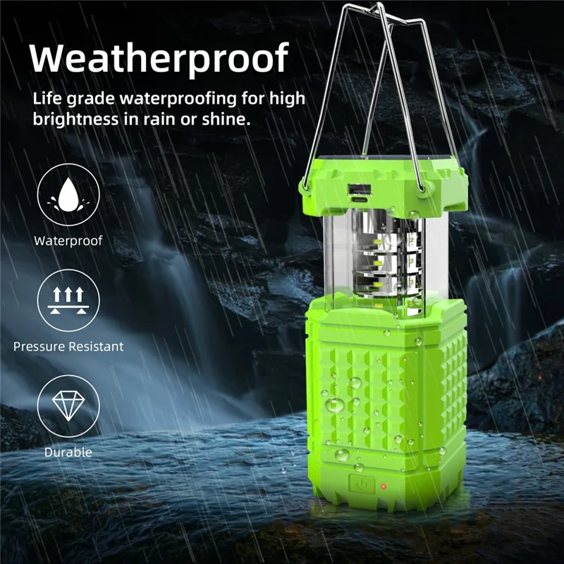 Portable Solar Hand Crank Camping Light 3000mAh Power Bank Outdoor Emergency Phone Charger - Green