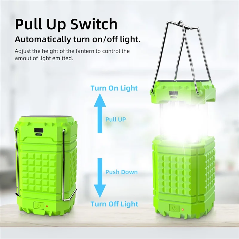 Portable Solar Hand Crank Camping Light 3000mAh Power Bank Outdoor Emergency Phone Charger - Green