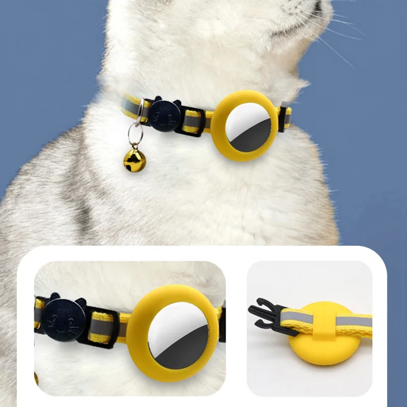 Anti-Scratch Silicone Case for AirTag Reflective Pet Collar GPS Tracker Cover with Bell, with Front Back Film Set - Red