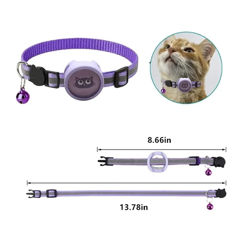 Silicone Case til AirTag Reflekterende Kæledyrs Halsbånd GPS Tracker Beskyttelsesdækk med Bjerre og Sticker - Pink