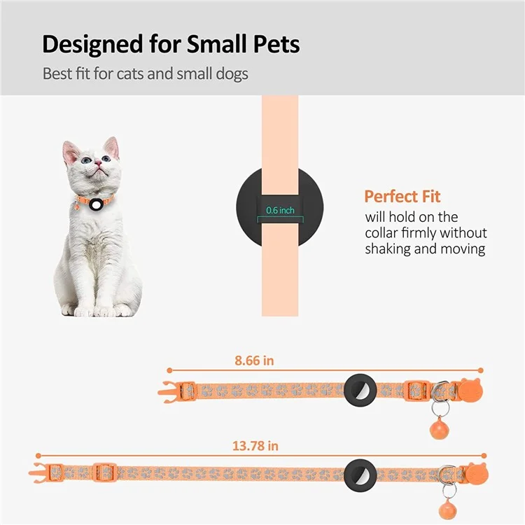 Custodia protettiva per AirTag Collare riflettente per animali domestici Tracker GPS Copertura in silicone con campanellino e pendente antitraccia - Arancione