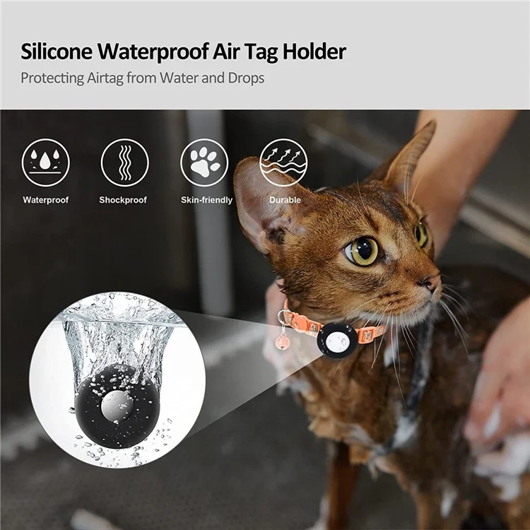 Custodia protettiva per AirTag Collare riflettente per animali domestici Tracker GPS Copertura in silicone con campanellino e pendente antitraccia - Arancione