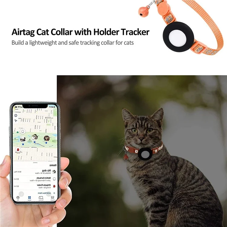 Custodia protettiva per AirTag Collare riflettente per animali domestici Tracker GPS Copertura in silicone con campanellino e pendente antitraccia - Arancione