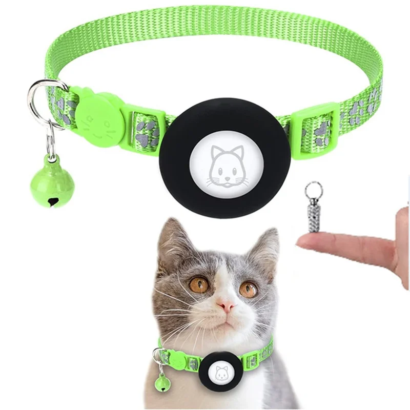 Protective Case for AirTag Reflective Pet Collar GPS Tracker Silicone Cover with Bell and Anti-lost Pendant - Light Green
