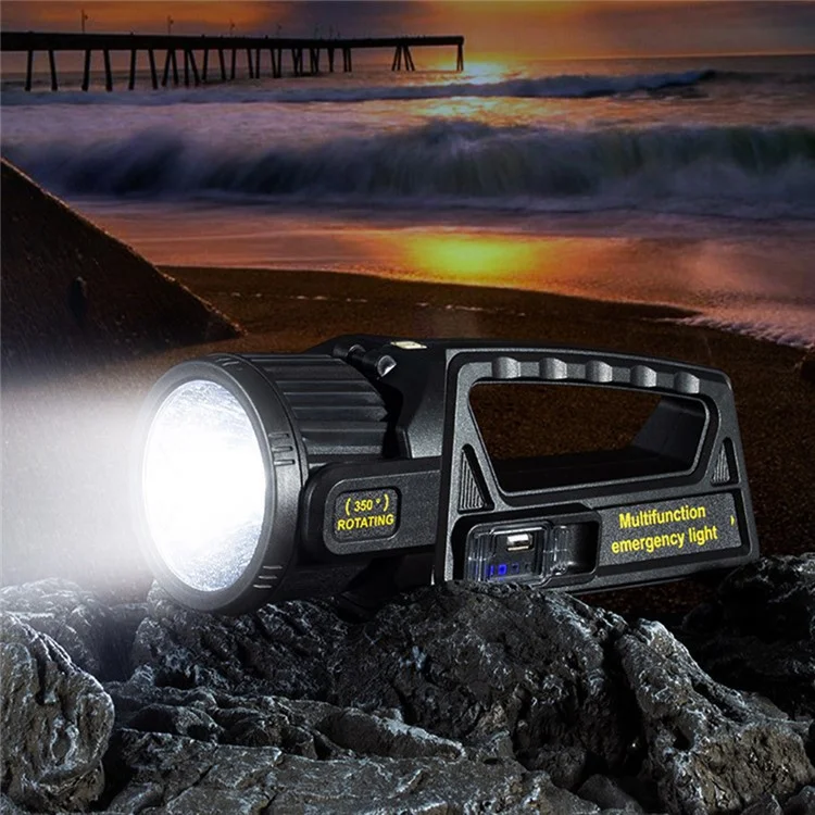 XHP50 350-Degree Rotating Emergency Light 3000mAh Portable Solar Power LED Flashlight with USB-A / Type-C Port