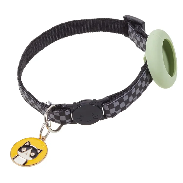 Soft Nylon Dog Collar for AirTag Reflective Adjustable Pet Collar with Silicone Case and Pendant - Avocado Green