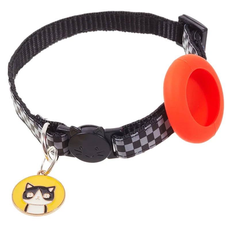 Soft Nylon Dog Collar for AirTag Reflective Adjustable Pet Collar with Silicone Case and Pendant - Red