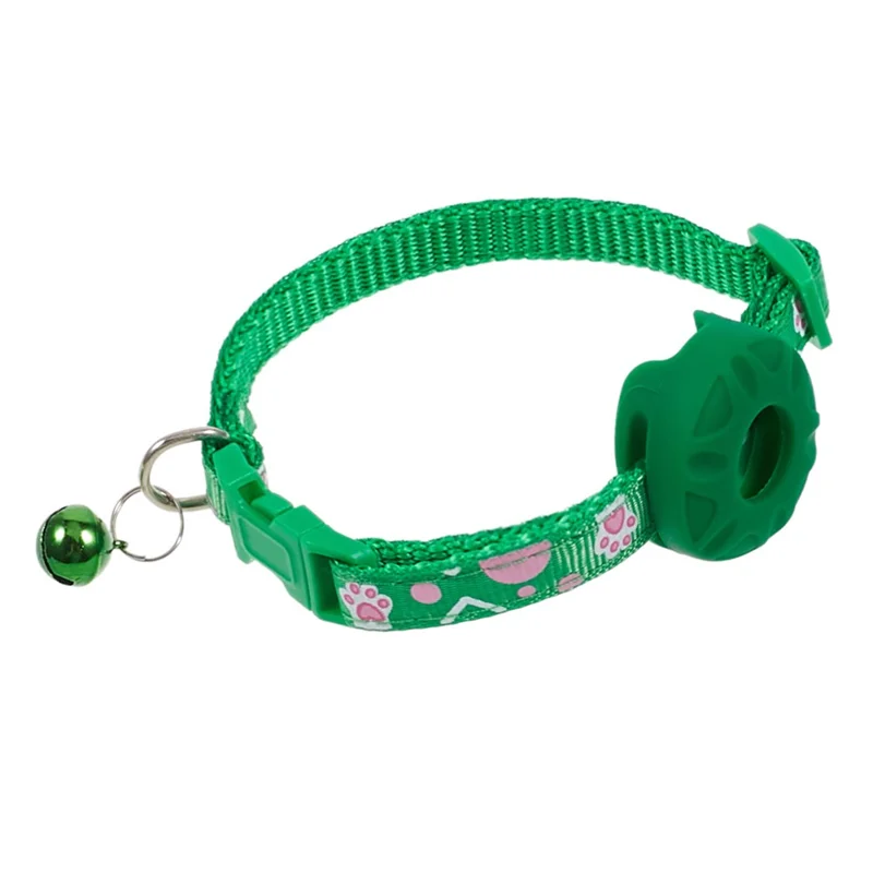 For Airtag Tracker Protective Silicone Case Adjustable Cat Puppy Pet Collar with Bell - Green