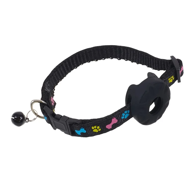 Silicone Case for AirTag Tracker Adjustable Pet Collar Anti-lost Cat Collar with Bell - Black