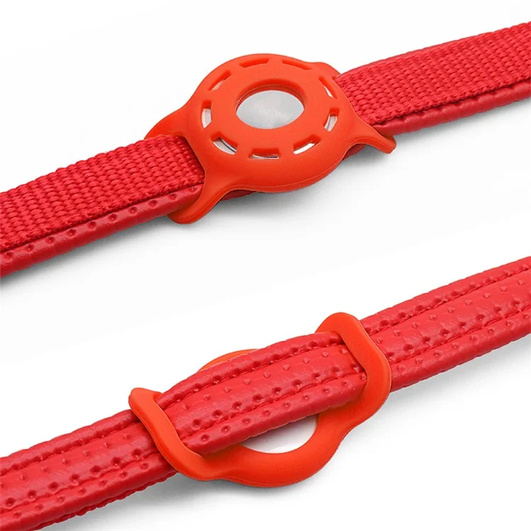 Fishbone Pattern Adjustable Pet Collar Silicone Case for AirTag GPS Cats Dogs Collar with Bell - Red