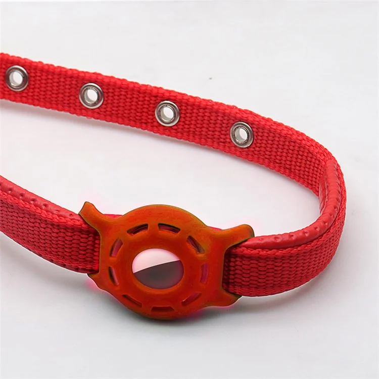 Fishbone Pattern Adjustable Pet Collar Silicone Case for AirTag GPS Cats Dogs Collar with Bell - Red