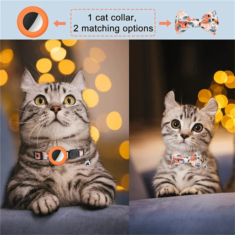 Collare regolabile per animali domestici con custodia in silicone + pellicola per AirTag GPS per gatti e cani, con campanella, fiocco - Arancione