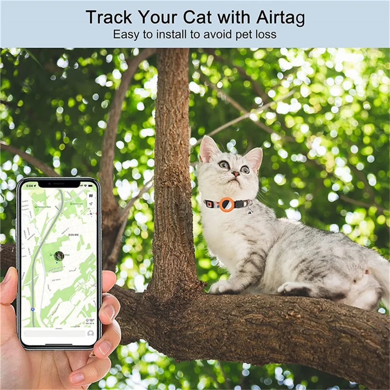Collare regolabile per animali domestici con custodia in silicone + pellicola per AirTag GPS per gatti e cani, con campanella, fiocco - Arancione