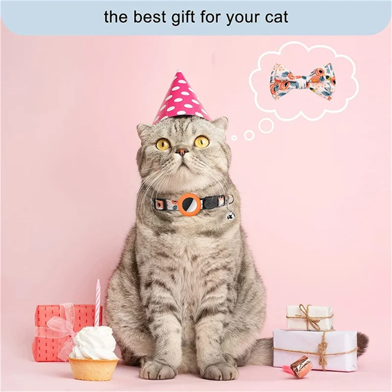 Collare regolabile per animali domestici con custodia in silicone + pellicola per AirTag GPS per gatti e cani, con campanella, fiocco - Arancione
