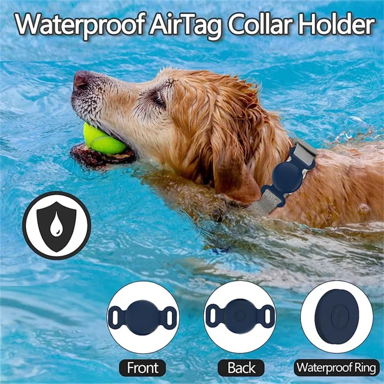 Защитный чехол для AirTag Pet Collar Anti-lost Locator Tracker Silicone Case, размер M - Midnight Blue