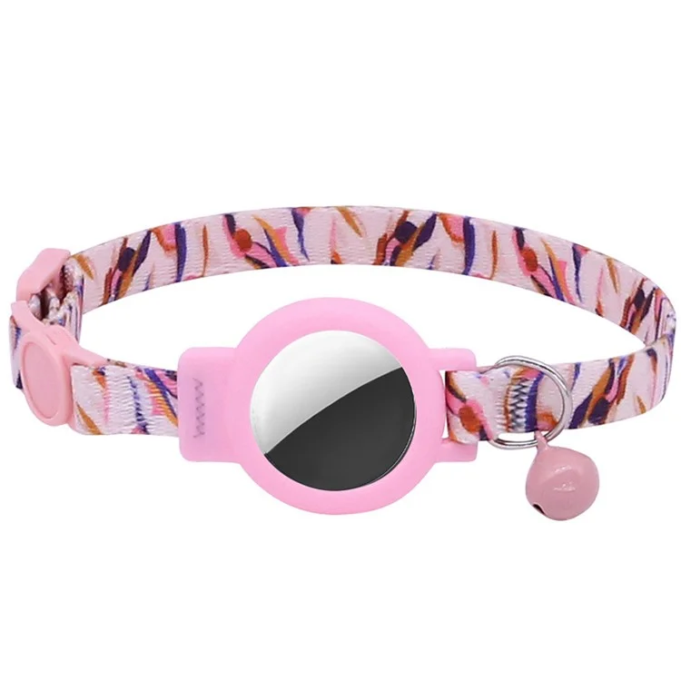 Adjustable Nylon Pet Collar with Silicone Case for AirTag GPS Tracker Cover with Bell Pendant ST - Pink