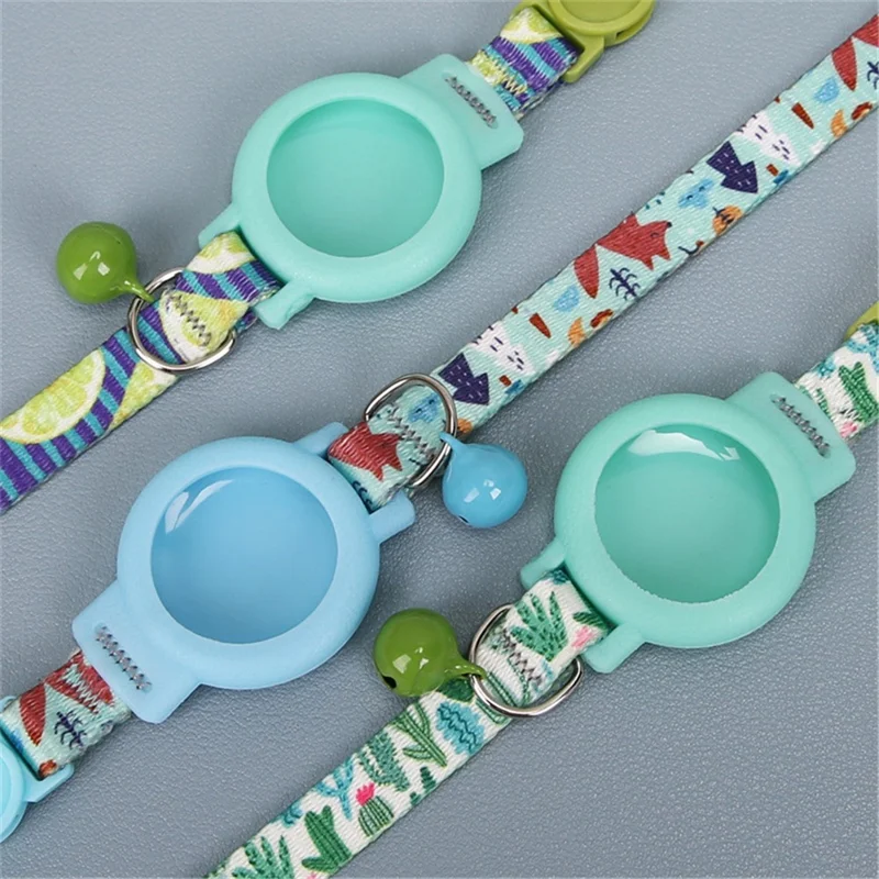 Adjustable Nylon Pet Collar with Silicone Case for AirTag GPS Tracker Cover with Bell Pendant ST - Rose Leopard