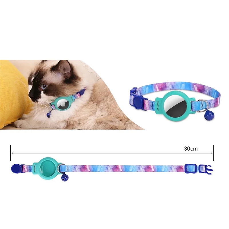 Adjustable Nylon Pet Collar with Silicone Case for AirTag GPS Tracker Cover with Bell Pendant ST - Rose Leopard