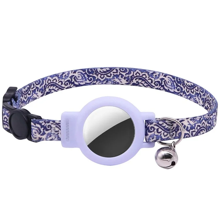 Adjustable Nylon Pet Collar with Silicone Case for AirTag GPS Tracker Cover with Bell Pendant ST - Night Coconut Island