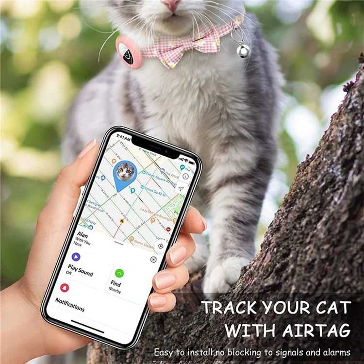 Para o rastreador anti-perdido AirTag Silicone Case Grid Daisy Pattern Pet Safety Collar with Bow - Pink