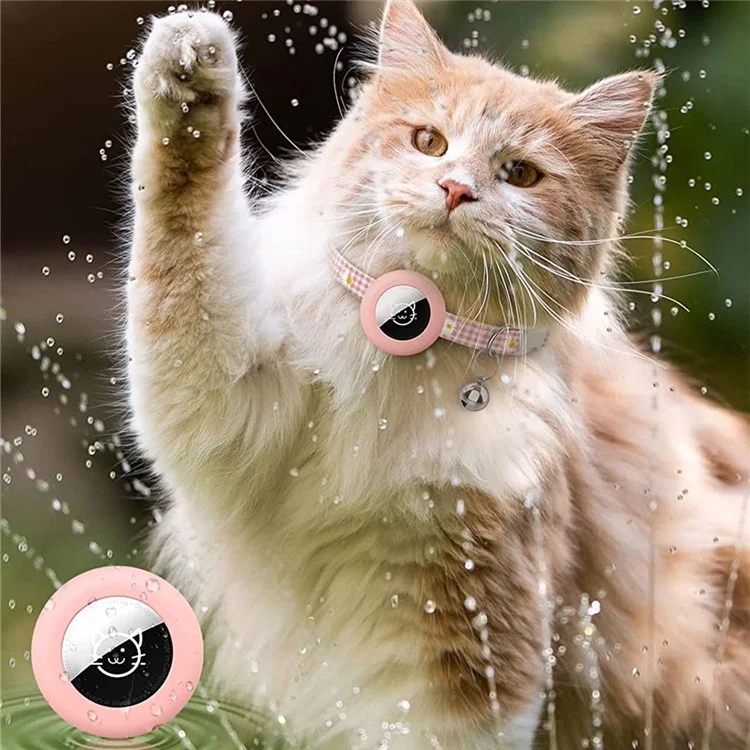 Para o rastreador anti-perdido AirTag Silicone Case Grid Daisy Pattern Pet Safety Collar with Bow - Pink