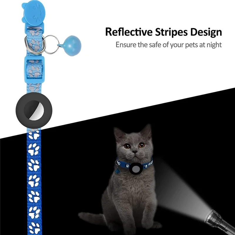 Paw Pattern Reflective Nylon Pet Collar with Silicone Case + Protective Film for AirTag Tracker ST - Sky Blue