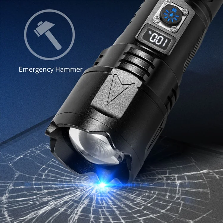 A03 Outdoor Waterproof Flashlight 30W Portable LCD Display Flashlight with Strap