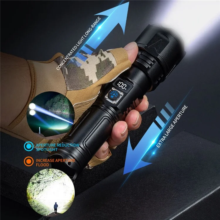 A03 Outdoor Waterproof Flashlight 30W Portable LCD Display Flashlight with Strap