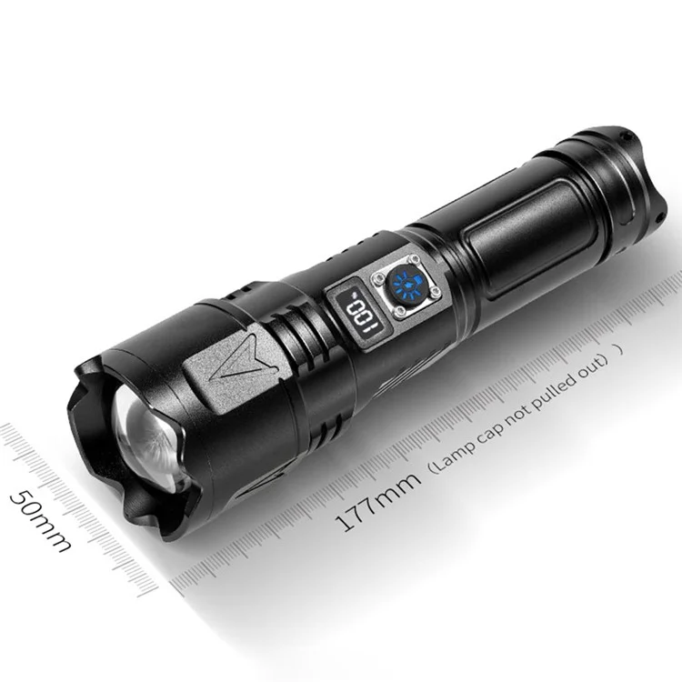 A03 Outdoor Waterproof Flashlight 30W Portable LCD Display Flashlight with Strap