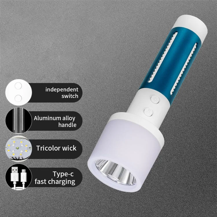 CH23036 Dual Light Flashlight Waterproof LED Beads Multi-color Night Light Anti-Slip Portable Flashlight - Black