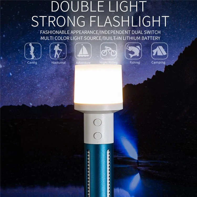 CH23036 Dual Light Flashlight Waterproof LED Beads Multi-color Night Light Anti-Slip Portable Flashlight - Black