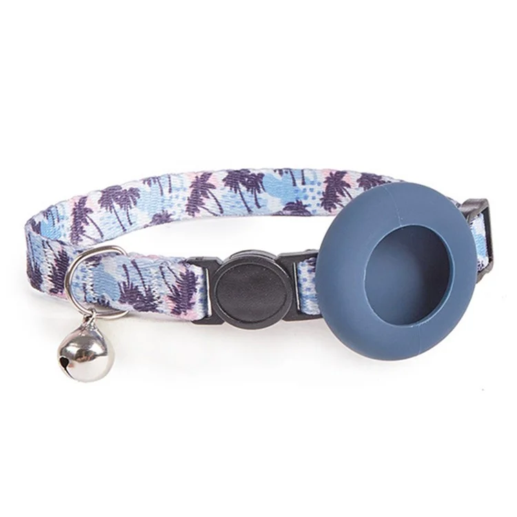 Adjustable Pet Collar with Silicone Case for AirTag Locator Bell Design Pattern Printing Cats Dogs Collar - Coconut Palm