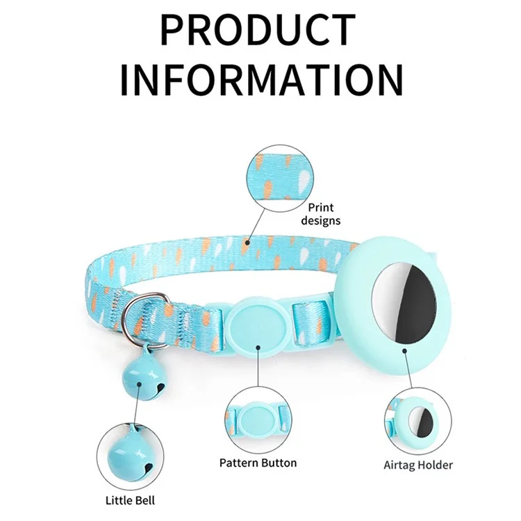 Adjustable Pet Collar with Silicone Case for AirTag Locator Bell Design Pattern Printing Cats Dogs Collar - Coconut Palm