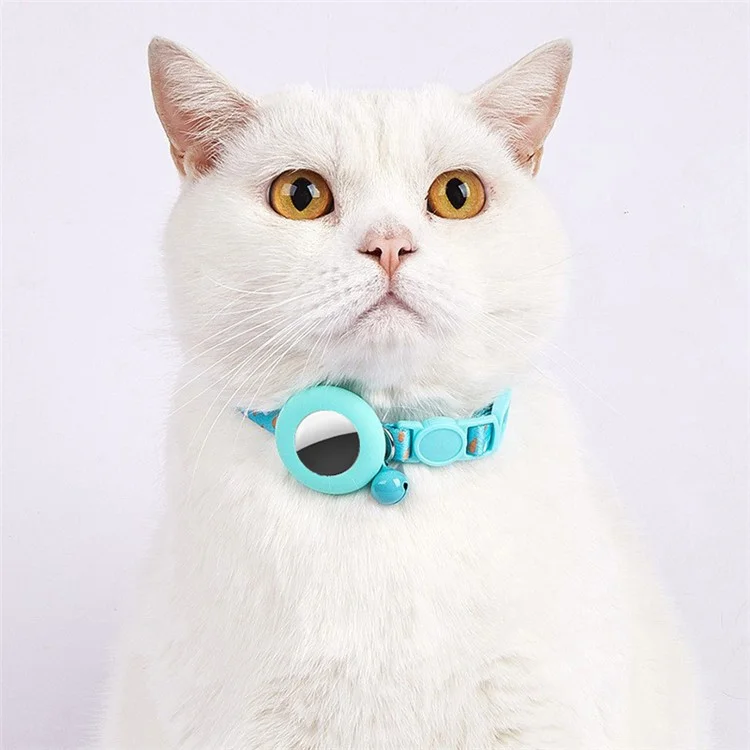 Adjustable Pet Collar with Silicone Case for AirTag Locator Bell Design Pattern Printing Cats Dogs Collar - Coconut Palm