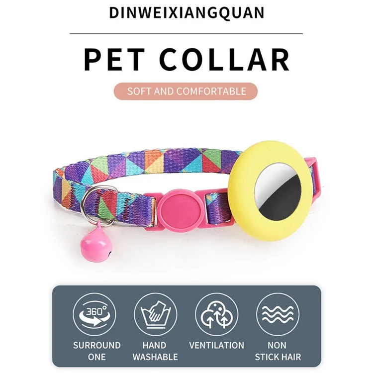 Adjustable Pet Collar with Silicone Case for AirTag Locator Bell Design Pattern Printing Cats Dogs Collar - Coconut Palm