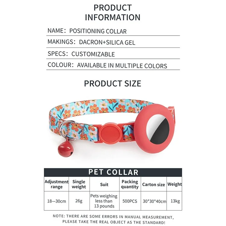 Adjustable Pet Collar with Silicone Case for AirTag Locator Bell Design Pattern Printing Cats Dogs Collar - Coconut Palm