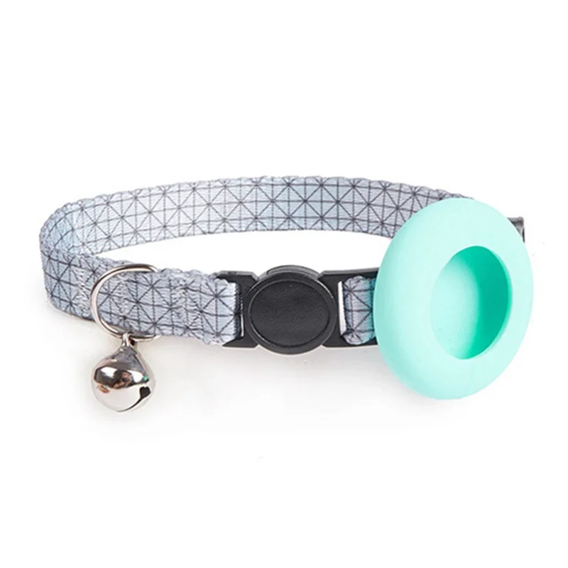 Adjustable Pet Collar with Silicone Case for AirTag Locator Bell Design Pattern Printing Cats Dogs Collar - Grey Grid
