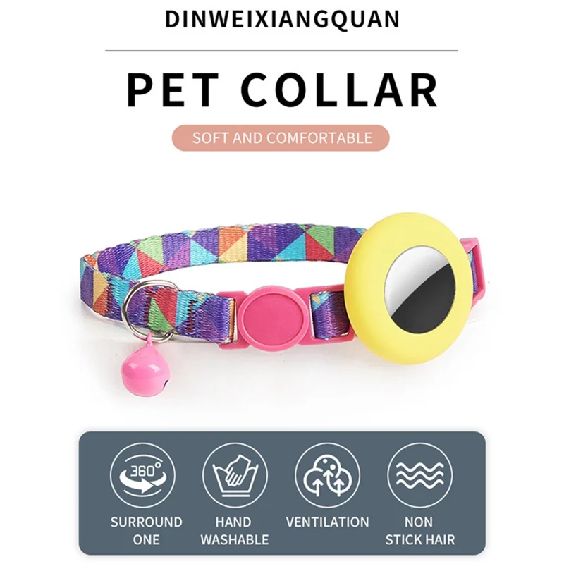 Adjustable Pet Collar with Silicone Case for AirTag Locator Bell Design Pattern Printing Cats Dogs Collar - Rose Geometry
