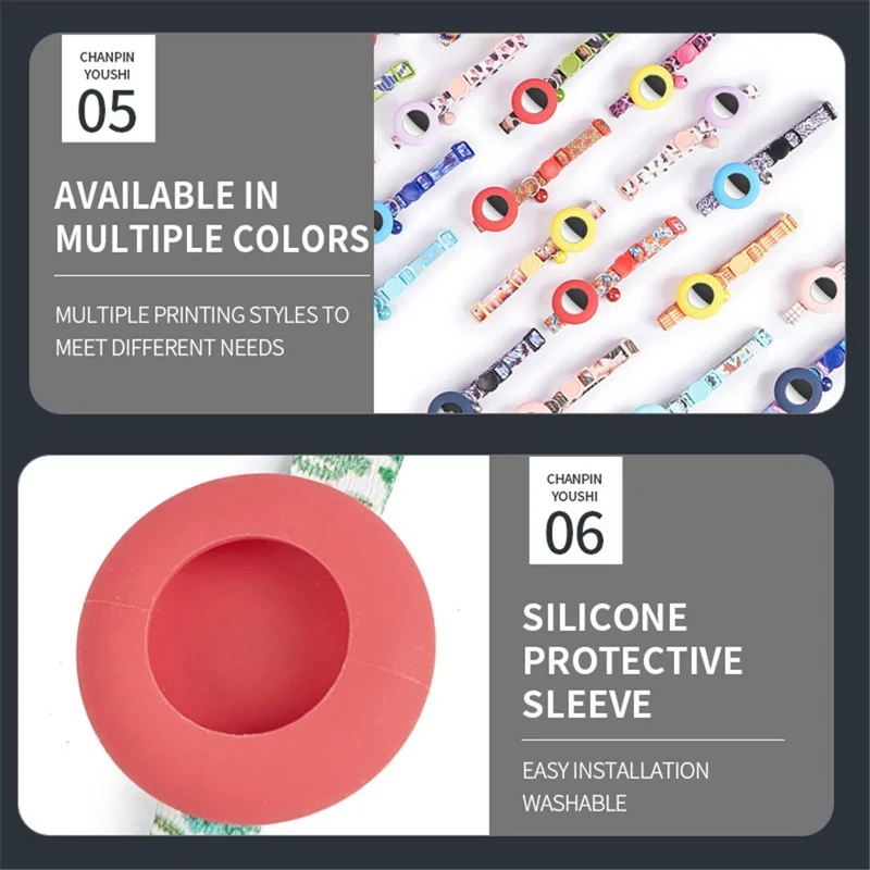 Adjustable Pet Collar with Silicone Case for AirTag Locator Bell Design Pattern Printing Cats Dogs Collar - Rose Geometry