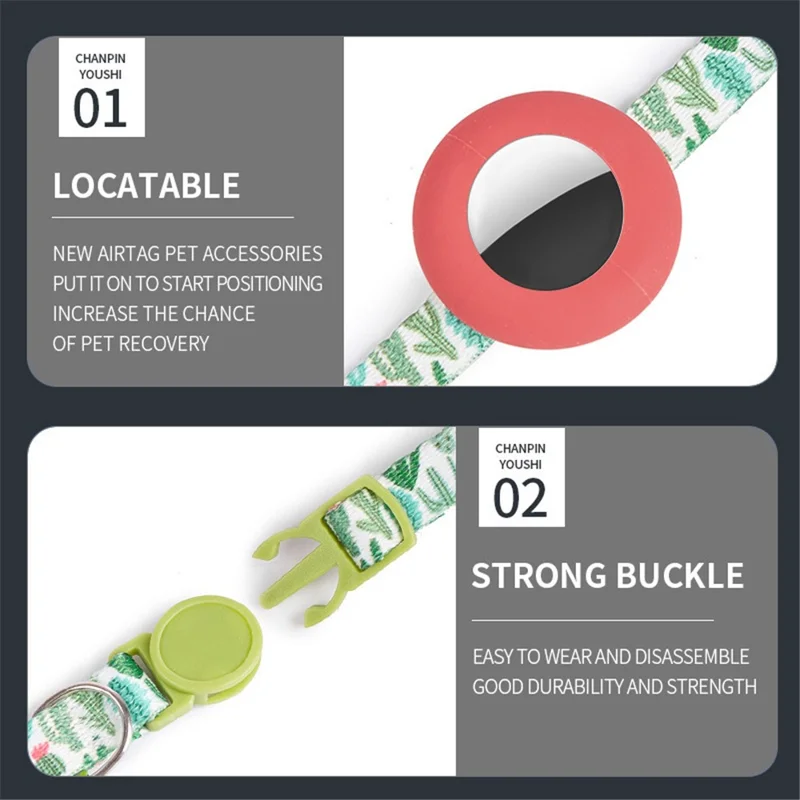 Adjustable Pet Collar with Silicone Case for AirTag Locator Bell Design Pattern Printing Cats Dogs Collar - Rose Geometry