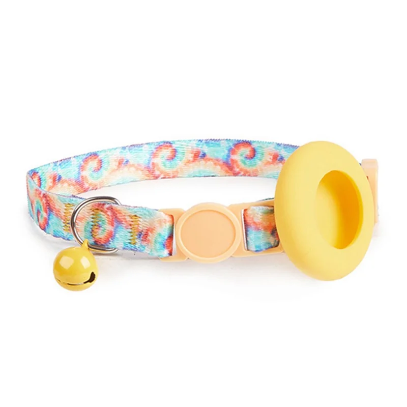 Adjustable Pet Collar with Silicone Case for AirTag Locator Bell Design Pattern Printing Cats Dogs Collar - Sunset