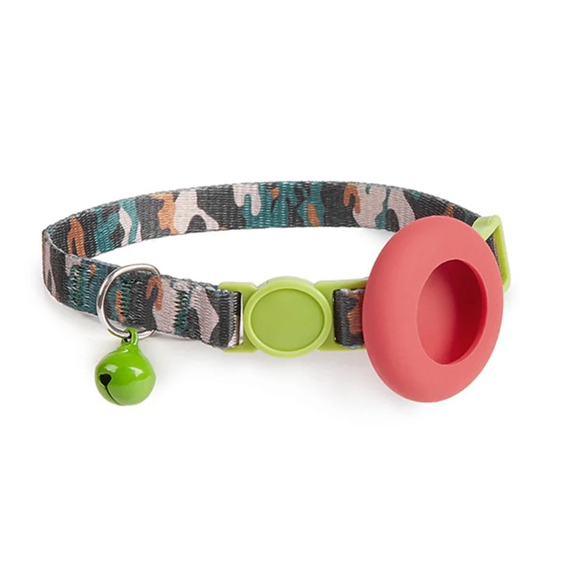 Adjustable Pet Collar with Silicone Case for AirTag Locator Bell Design Pattern Printing Cats Dogs Collar - Camouflage Jungle