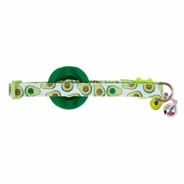 For AirTag Locator Silicone Case Fruit Pattern GPS Tracker Adjustable Pet Dog Cat Collar with Bell - Avocado