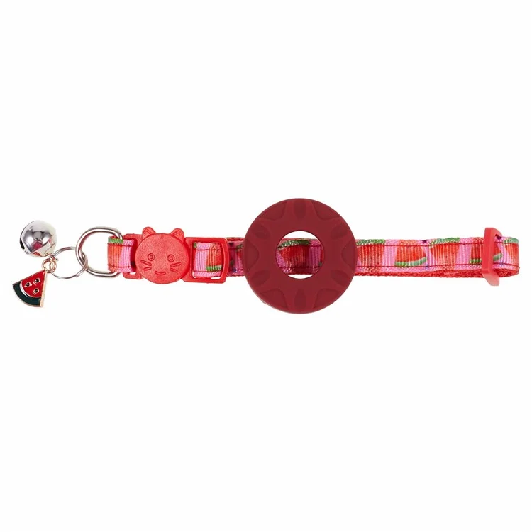 For AirTag Locator Silicone Case Fruit Pattern GPS Tracker Adjustable Pet Dog Cat Collar with Bell - Watermelon