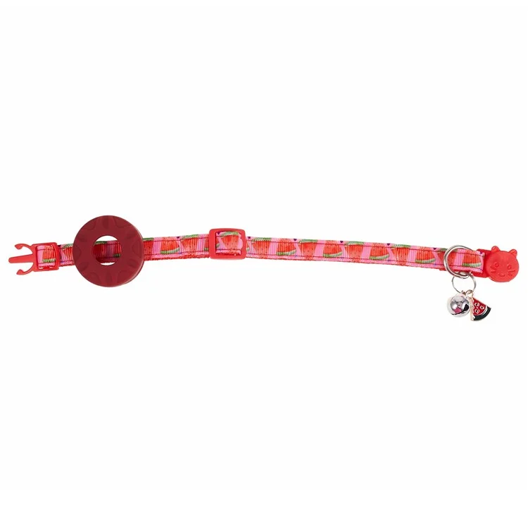 For AirTag Locator Silicone Case Fruit Pattern GPS Tracker Adjustable Pet Dog Cat Collar with Bell - Watermelon