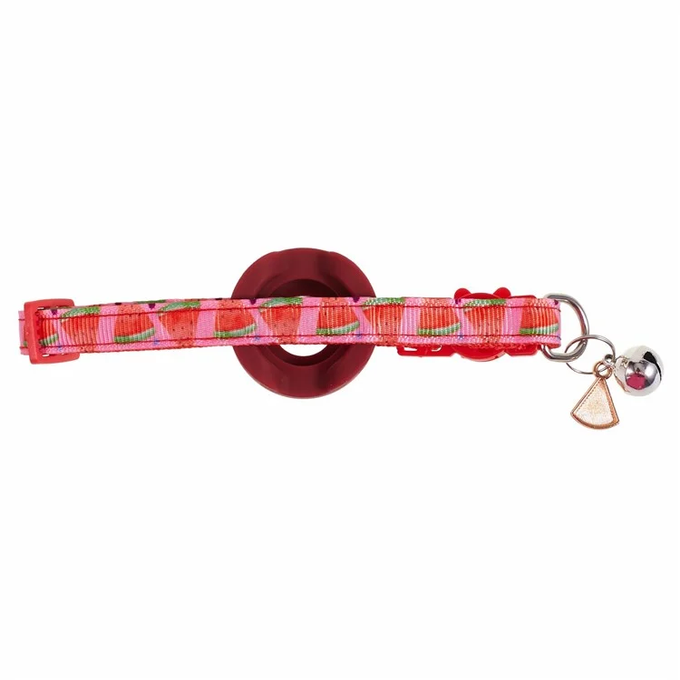 For AirTag Locator Silicone Case Fruit Pattern GPS Tracker Adjustable Pet Dog Cat Collar with Bell - Watermelon