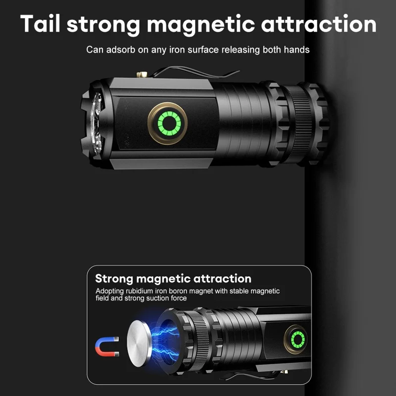 S350 Outdoor Aluminum Alloy Flashlight 18350 Battery Powered Portable Flashlight with Storage Bag - Built-In Magnet