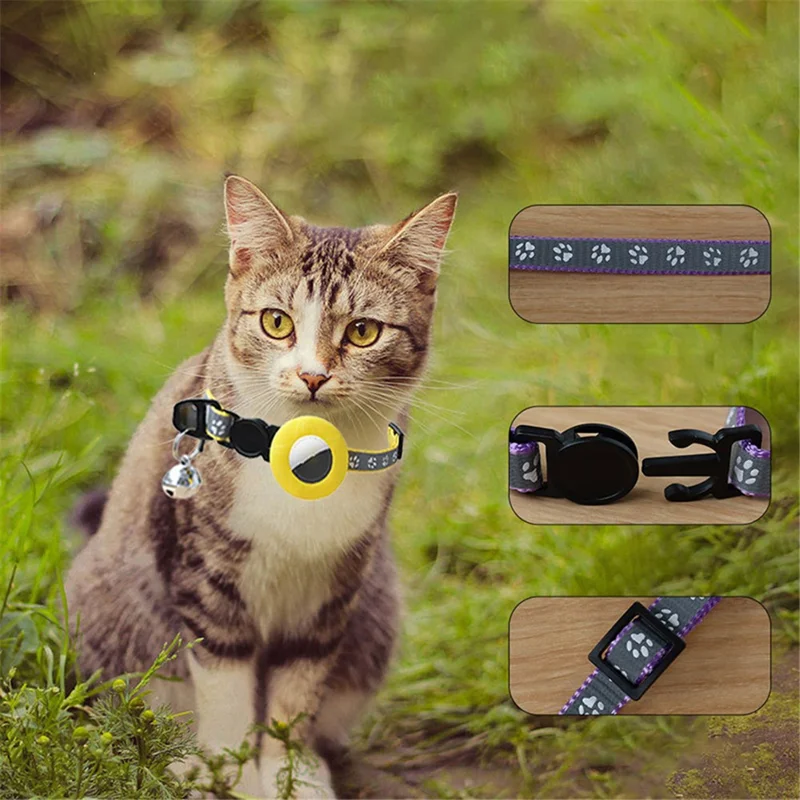 Collare per Animali Domestici Regolabile per Gatti e Cani con Copertura Protettiva in Silicone per Tracker AirTag di Apple - Forma di Orecchie di Gatto / Blu