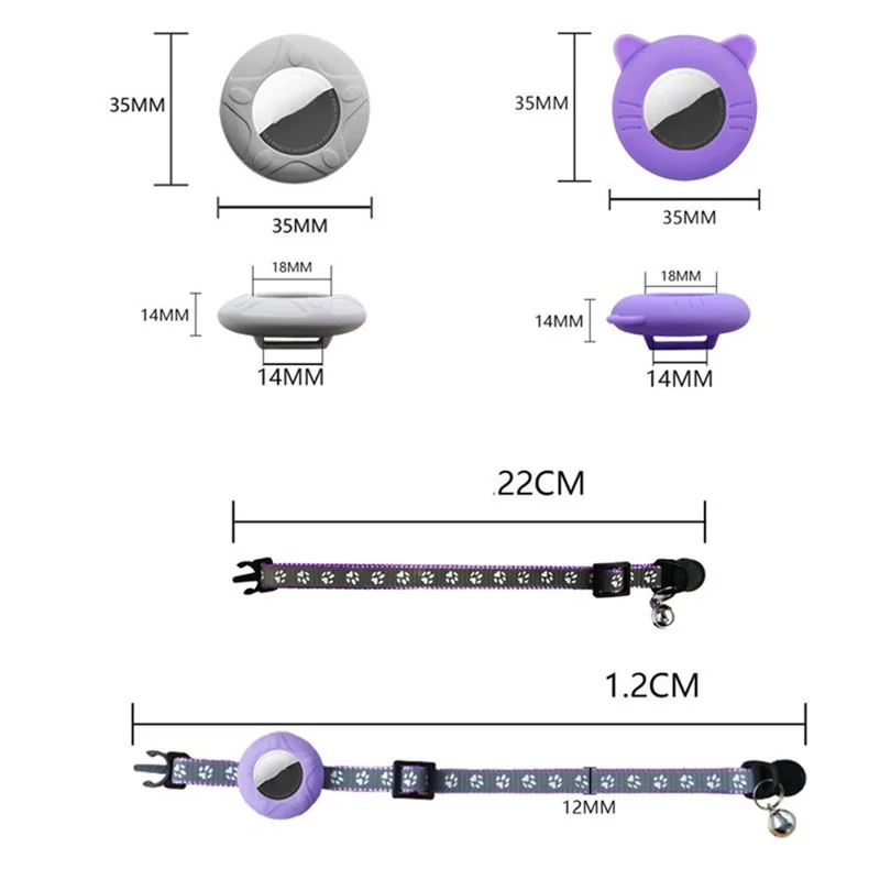 Pet Collar Adjustable Cat Dog Neck Collar with Silicone Protective Cover for Apple AirTag Tracker - Round / Pink