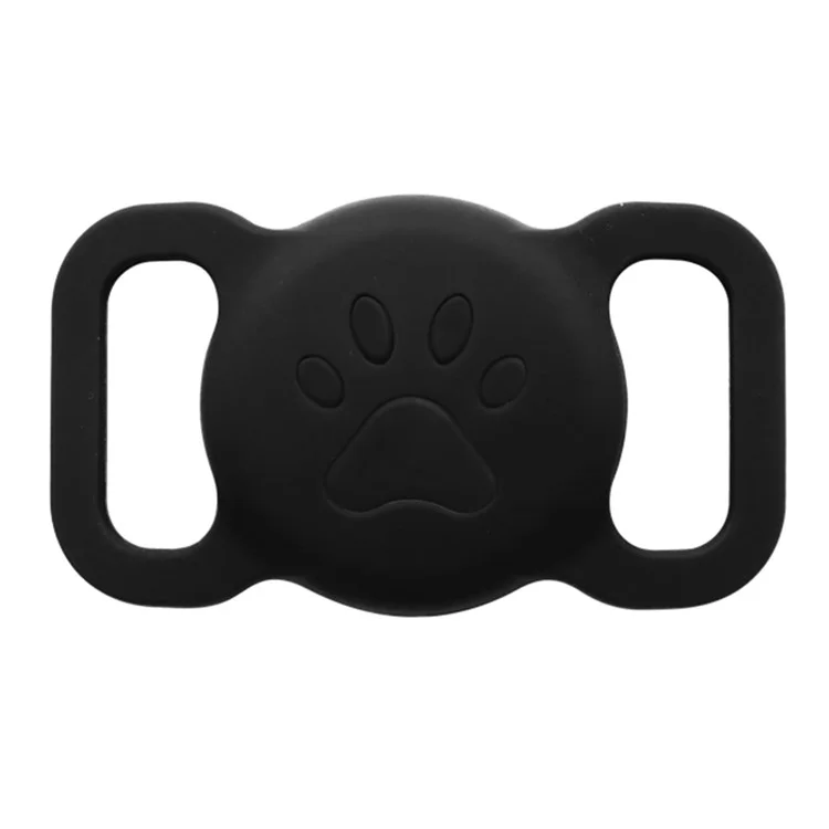 Größe L Schutzabdeckung für AirTag Pfötchenmuster Bluetooth-Tracker Hundehalsband Anti-Verlust-Silikonhülle - Schwarz